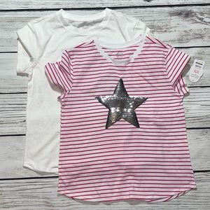 Wonder nation Girls XL (14-16) 2-piece Shirt Set White Stripes Unicorn Star